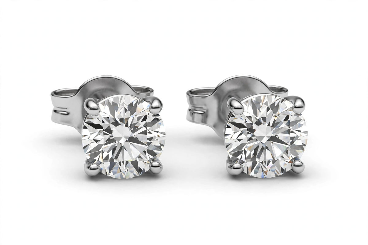 Diamond Stud Earrings - 14K White Gold - 2 cttw