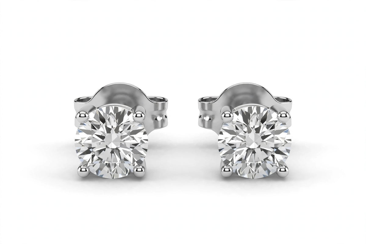 Diamond Stud Earrings - 14K White Gold - 3 cttw