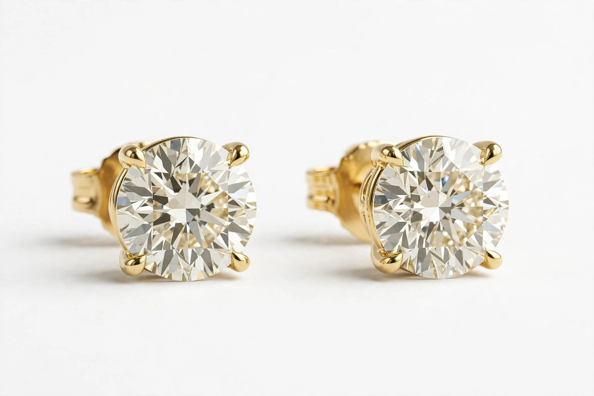 Diamond Stud Earrings - 14K Yellow Gold - 3 cttw