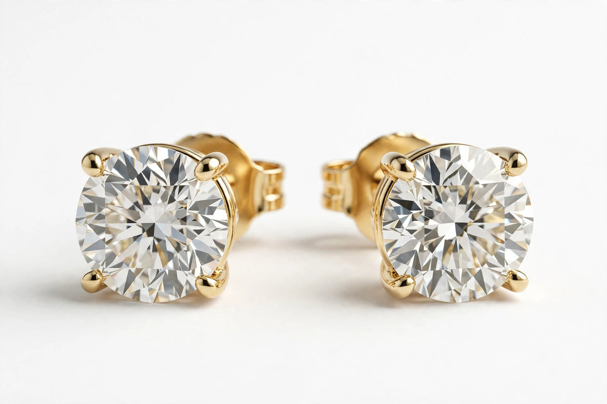 Diamond Stud Earrings - 14K Yellow Gold - 4 cttw