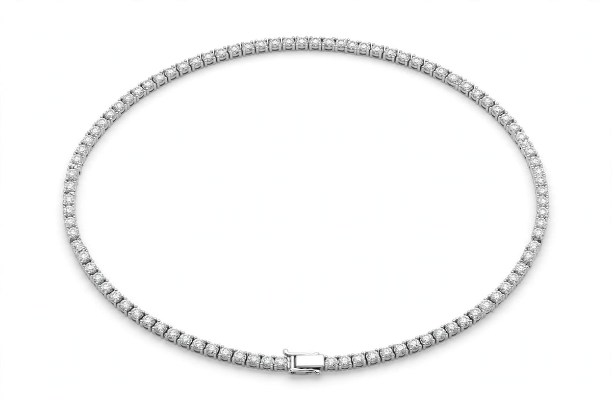 Classic Round Diamond Tennis Necklace - 14K White Gold - 7 cttw