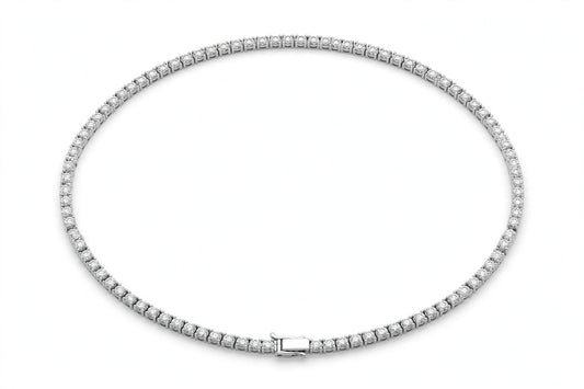 Classic Round Diamond Tennis Necklace - 14K White Gold - 7 cttw