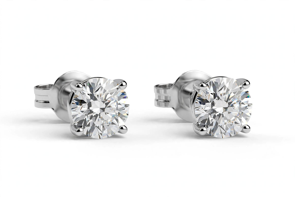 Diamond Stud Earrings - 14K White Gold - 1 cttw