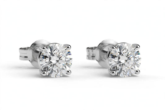 Diamond Stud Earrings - 14K White Gold - 1 cttw