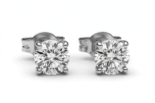 Diamond Stud Earrings - 14K White Gold - 2 cttw