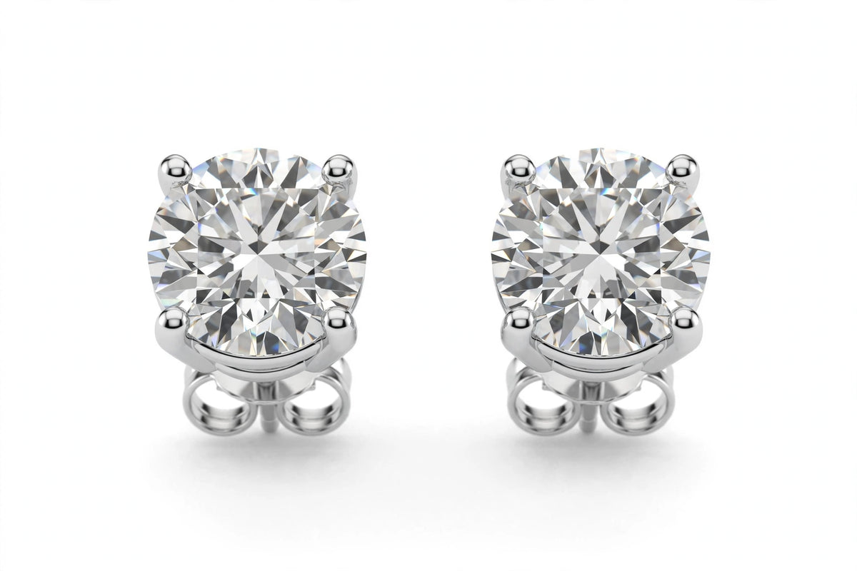 Diamond Stud Earrings - 14K White Gold - 4 cttw