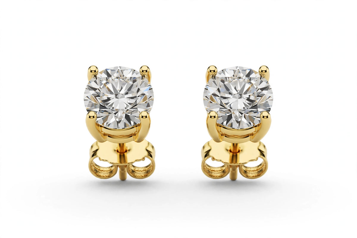 Diamond Stud Earrings - 14K Yellow Gold - 1 cttw