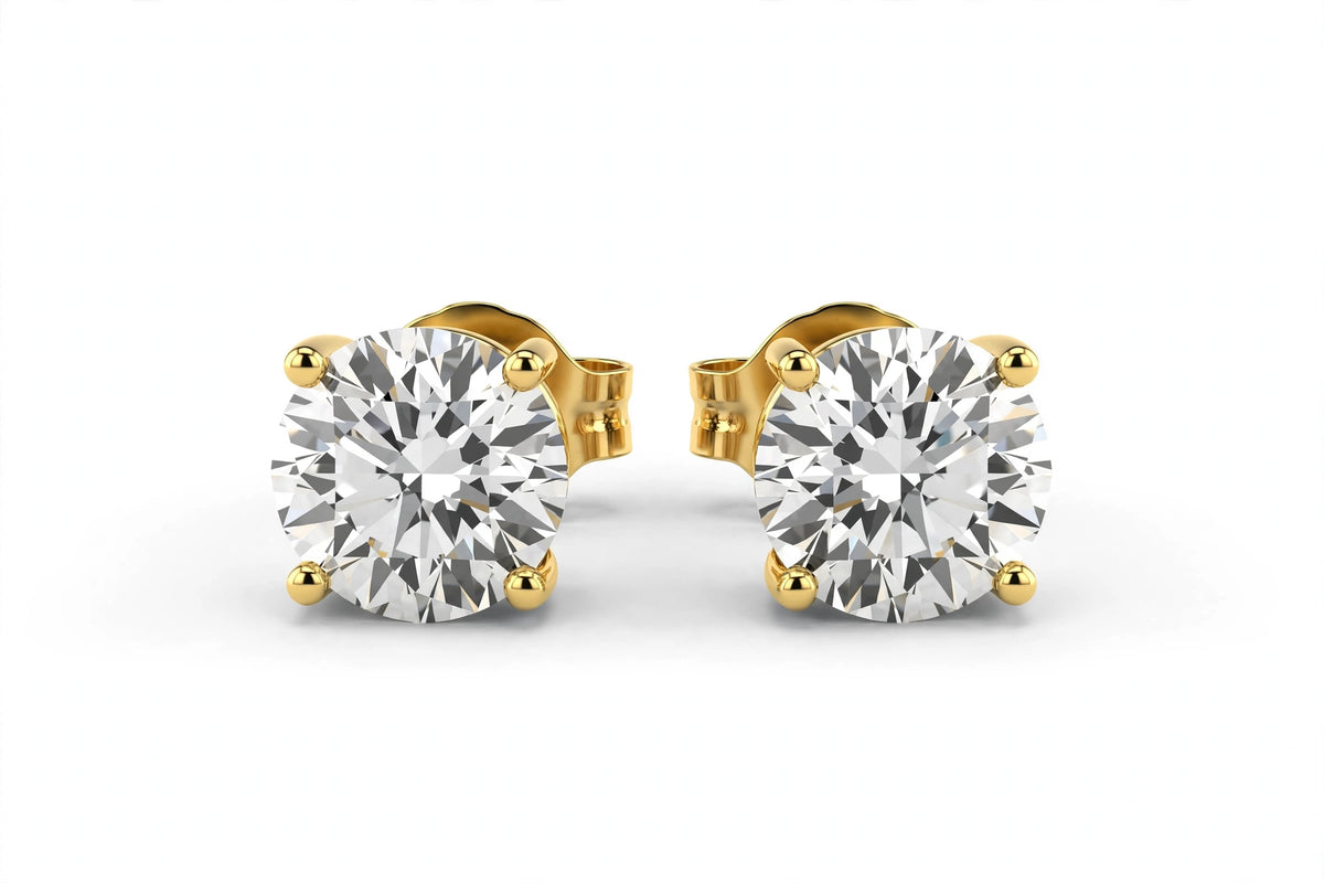 Diamond Stud Earrings - 14K Yellow Gold - 2 cttw